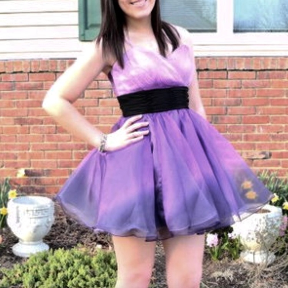 semi-formal purple ombré short prom dress